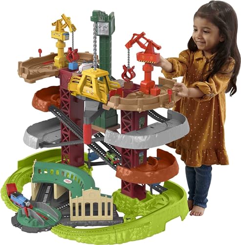 Fisher-Price Thomas and Friends Multi-Level Train Set with Thomas and Percy Trains plus Harold and 3 Cranes, Super Tower, GXH09 von Thomas und seine Freunde