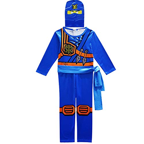 Thombase Ninja Krieger Verkleidung Outfit Kostüm für Jungen Kinder Cosplay und Dress Up Party Clotrhes mit Waffe Gr. XX-Small, blau von Thombase