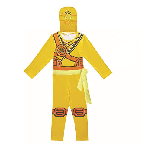 Thombase Ninja Krieger Verkleidung Outfit Kostüm für Jungen Kinder Cosplay und Dress Up Party Clotrhes mit Waffe Gr. XX-Small, gelb von Thombase
