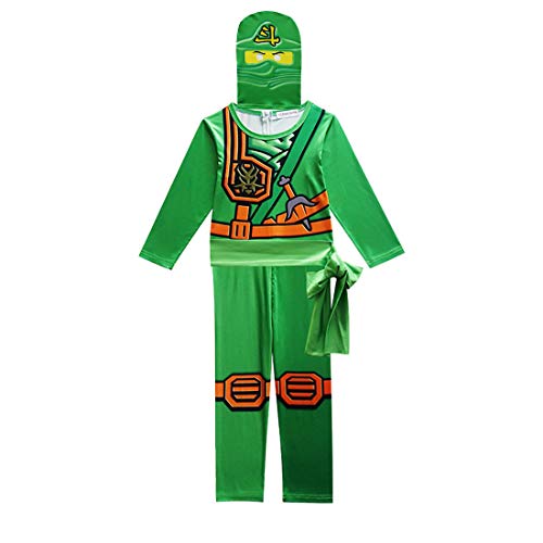 Thombase Ninja Warrior Verkleidung Outfit Kostüm für Jungen Kinder Cosplay und Dress Up Party Clotrhes mit Waffe, grün, (Höhe 100/110 cm) von Thombase