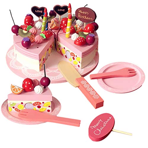 1 Set Geburtstagstortenspielzeug aus Holz, Erdbeer-Doppelschichtkuchen, Rollenspielspielzeug für Kinder, Spielhaus, Geburtstagstorte, Spielzeug, Nachmittagstee (1) von Thonlai