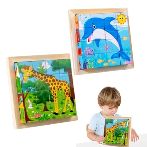 Thoquene 2 Stück 6 in 1 Würfelpuzzle mit 16 Würfel, 3D Bilderwürfel Holz für Jungen und Mädchen ab1 2 3 4 Jahren Thoquene 2 Stück 6 in 1 Würfelpuzzle mit 16 Würfel, 3D Bilderwürfel Holz für Jungen und Mädchen ab1 2 3 4 Jahren von Thoquene