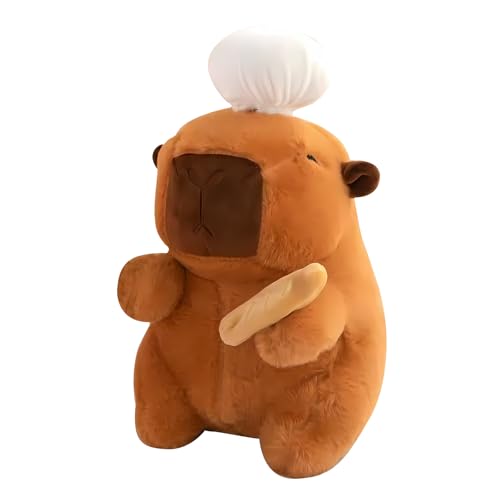 Thoquene 25 cm Capybara Kuscheltier XXL, Weiche Capybara Plüschtier mit Brot und Kochmütze von Thoquene