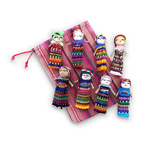 Thorness Set mit 8 Guatemaltekischen Handgefertigten Sorgenpuppen und Bunt Gearbeiteter Aufbewahrungstasche | Für Mädchen und Jungen | Angstpuppen von Thorness