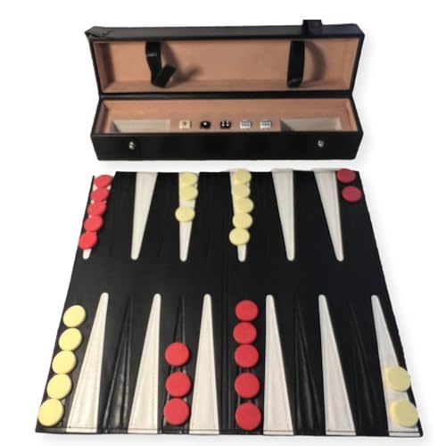 Großes Reise-Backgammon-Set in PU-Etui, ausklappbares 38 cm großes Brett, leicht, 1100 g von Thorness