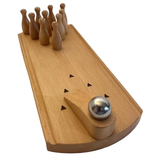 Thorness 30cm Holz Desktop Bowling Spiel: 10 Pins & Metal Ball - Perfekt für Strategie, Party und Familie Spaß (2-4 Spieler, 6+ Jahre) von Thorness