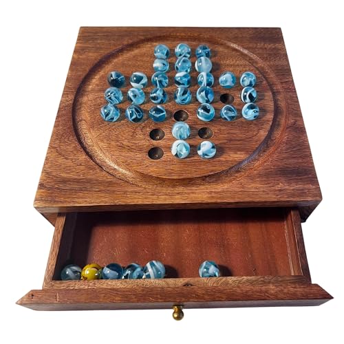 Thorness Holz-Solitär mit Schublade für Sauerstoffmurmeln | Reisespiele | Strategische & Traditionelle Spiele | Perfekt für Erwachsene & Familienspaß von Thorness