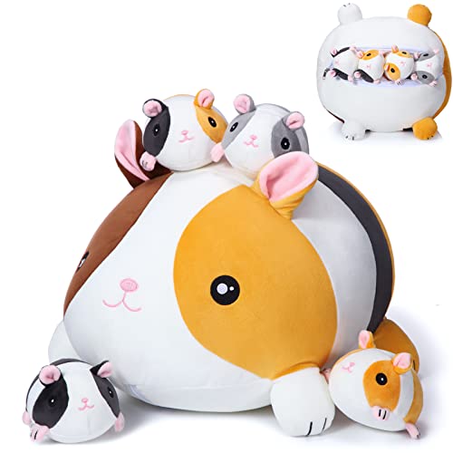 Threan 5 Stück Meerschweinchen Kuscheltiere 35 cm Mutter mit 10 cm Baby Niedliche Plüschtiere Spielzeug Weiche Stofftiere Puppen für Jungen Mädchen Geburtstag Geschenk von Threan