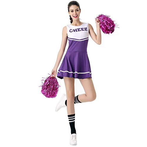 ThreeH Cheerleader-Kostüm für Frauen Cheer Party Kostüm Musikalisches Kostüm-Outfit Einheitsgröße No Pom-Pom,Purple von ThreeH