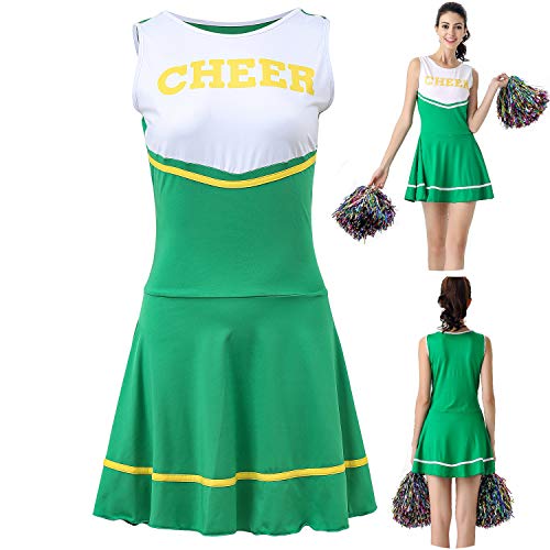 ThreeH Musikalische Uniform für Frauen Highschool Cheerleader Kostüm eine Größe KEIN Pom-Pom,Green von ThreeH