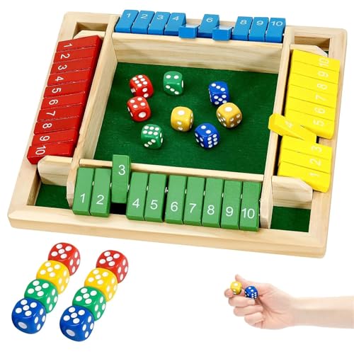 Shut The Box Würfelspiele aus Holz, Würfelspiel in Mathematik, Tischspiel für 4 Spieler, Brettspiel aus Holz mit 8 vierfarbigen Würfeln, für Kinder und Erwachsene, Geschenk von Threegoat