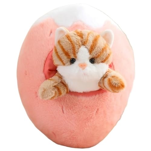 Threegoat Katze Plüsch, Weiches Kuscheliges Gefülltes Obst Umarmungskissen Avocado Banane Erdbeere Karotte Kreatives Kissen Kätzchen Plüschtier(Pink,45cm) von Threegoat