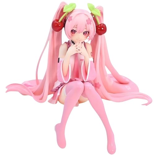 Threegoat Kirsche Anime-Figuren Rosa Charakterfigur mit Miniatur und Sitzhaltung 11 cm Modellstatue für Schreibtisch und Dekoration von Threegoat