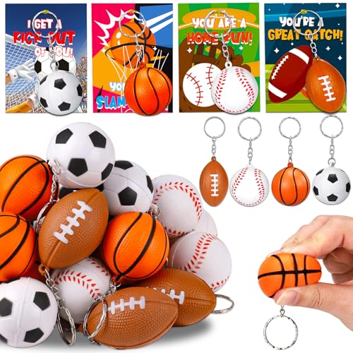 24 x Sport-Stressbälle, Schlüsselanhänger, Valentinstagskarten für Kinder, Schule, Klassenzimmer, Mädchen, Jungen, Kleinkinder, Valentinstag, Valentinstag, Party, Gastgeschenke, Leckerli-Tütenfüller 24 x Sport-Stressbälle, Schlüsselanhänger, Valentinstagskarten für Kinder, Schule, Klassenzimmer, Mädchen, Jungen, Kleinkinder, Valentinstag, Valentinstag, Party, Gastgeschenke, Leckerli-Tütenfüller von Thremhoo