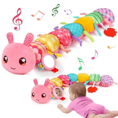 Babyspielzeug, 0-6 Monate, Raupenspielzeug, Plüschtier für Babys von 0-3 bis 3 Monaten mit Rasselspiegel und Bauchzeit, sensorisches Spielzeug für Babys von 3, 4, 5 von Thremhoo