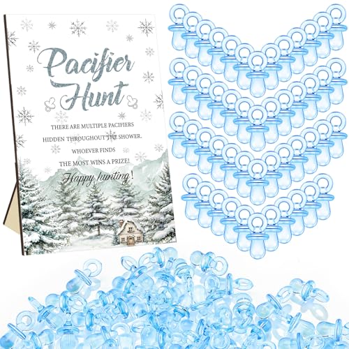 Thyle Schnullerjagd, Babyparty-Spiele, inklusive Jagdschild und 50 Acryl-Schnuller für Babyparty, Spieldekoration, Geschenksets, Geschlechtsoffenbarung, Party-Dekoration (Baby It's Cold Outside), 51 von Thyle