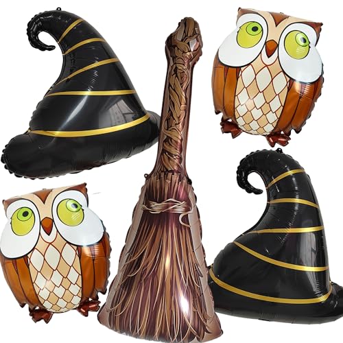 TiAaihion Halloween-Party-Ballon-Set – 5 Stück, großer Hexenhut, fliegender Besen, Eule, Mylar-Folienballons, Zauberer-Geburtstagsdekorationsset für Kinder, Erwachsene, gruselige Feiern TiAaihion Halloween-Party-Ballon-Set – 5 Stück, großer Hexenhut, fliegender Besen, Eule, Mylar-Folienballons, Zauberer-Geburtstagsdekorationsset für Kinder, Erwachsene, gruselige Feiern von TiAaihion