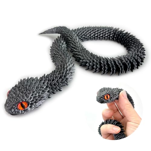TiTiC Vibrations-Fidget-Spielzeug, flexibel, 3D-Druck, realistisches Slithering-Design, Schreibtisch-Dekoration für Zuhause, Büro, Schreibtisch-Dekoration (Silber-Schwarz, 61 cm) von TiTiC