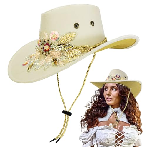 Tiajingzi Cowgirl-Hut – bestickter Blumen-Cowgirl-Hut für Mädchen, atmungsaktiv, leicht, Kopfbedeckung für Country-Konzert, Halloween-Kostüm Tiajingzi Cowgirl-Hut – bestickter Blumen-Cowgirl-Hut für Mädchen, atmungsaktiv, leicht, Kopfbedeckung für Country-Konzert, Halloween-Kostüm von Tiajingzi