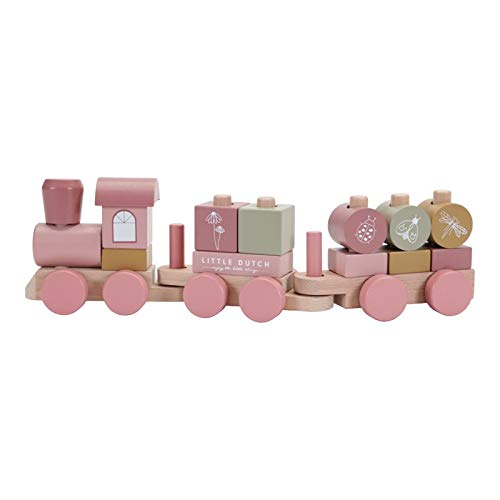 Little Dutch Holz-Eisenbahn Zug mit Steck-Formen (Wild Flowers rosa) von Little Dutch