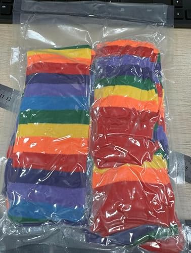 Regenbogen Overknee Strümpfe, 2 Paar Gestreifte Kniestrümpfe Damen und 2 Paar Armstulpen, Bunte Thigh Highs für Themen Party, Karneval, Halloween Kostüme und Cosplay von TianFukj