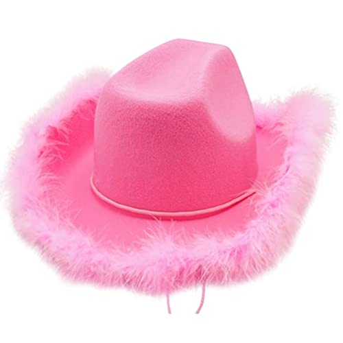 Tianbi Rosa Cowboyhut für Damen, Filz-Western-Cowboyhut mit Kordelzug, Krone rosa Cowgirl-Hut, Cosplay-Party-Kostüm-Zubehör, Spiel-Verkleidung für Frauen von Tianbi