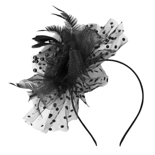 TiaoBug 20s Retro Fascinator Stirnband Cocktail Hut Feder Haar Clip Hut Party Kopfbedeckung Haar Accessoire Fasching Halloween Schwarz C One Size von TiaoBug