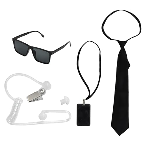 TiaoBug Agent Kostümzubehör Krawatte Ohrstöpsel Arbeitsmarke Brille Hut Polizei Spion Agent Cosplay Requisite Typ B Einheitsgröße von TiaoBug