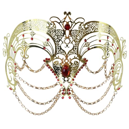 TiaoBug Ausgeschnittene Maskenballmaske für Damen, funkelnde Strasssteine, Metallmaske für Halloween, venezianische Bälle Gold Einheitsgröße TiaoBug Ausgeschnittene Maskenballmaske für Damen, funkelnde Strasssteine, Metallmaske für Halloween, venezianische Bälle Gold Einheitsgröße von TiaoBug