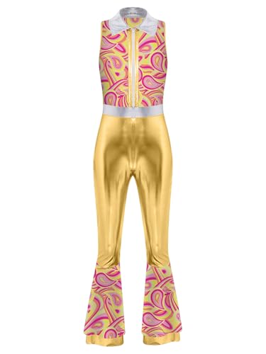 TiaoBug Damen 60er 70er Jahre Hippie Kostüm Metallic Jumpsuit Overall Ärmellos Hemd Top Hoher Bund Schlaghose Disco Modern Jazz Pants Gold S TiaoBug Damen 60er 70er Jahre Hippie Kostüm Metallic Jumpsuit Overall Ärmellos Hemd Top Hoher Bund Schlaghose Disco Modern Jazz Pants Gold S von TiaoBug