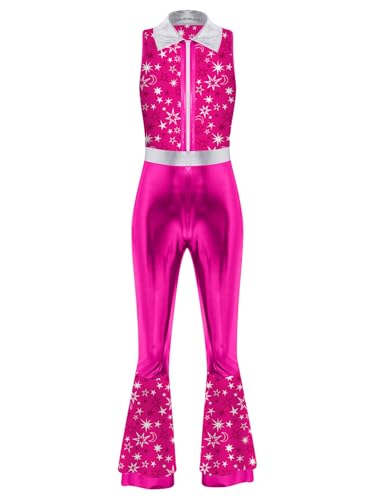 TiaoBug Damen 60er 70er Jahre Hippie Kostüm Metallic Jumpsuit Overall Ärmellos Hemd Top Hoher Bund Schlaghose Disco Modern Jazz Pants Knalliges Pink XXL TiaoBug Damen 60er 70er Jahre Hippie Kostüm Metallic Jumpsuit Overall Ärmellos Hemd Top Hoher Bund Schlaghose Disco Modern Jazz Pants Knalliges Pink XXL von TiaoBug