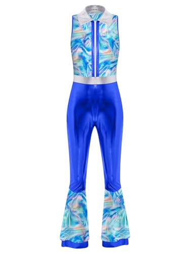 TiaoBug Damen 60er 70er Jahre Hippie Kostüm Metallic Jumpsuit Overall Ärmellos Hemd Top Hoher Bund Schlaghose Disco Modern Jazz Pants Königsblau L TiaoBug Damen 60er 70er Jahre Hippie Kostüm Metallic Jumpsuit Overall Ärmellos Hemd Top Hoher Bund Schlaghose Disco Modern Jazz Pants Königsblau L von TiaoBug