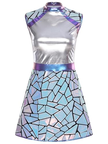 TiaoBug Damen Alien Kostüm Lack Leder Kleid Ärmelloses Partykleid mit Patchwork Weltraum Soldatin aus der Zukunst Cosplay Outfits Silber XXL TiaoBug Damen Alien Kostüm Lack Leder Kleid Ärmelloses Partykleid mit Patchwork Weltraum Soldatin aus der Zukunst Cosplay Outfits Silber XXL von TiaoBug
