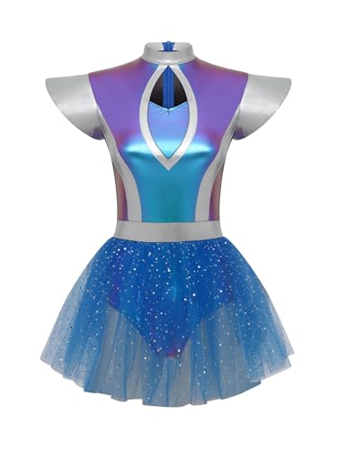 TiaoBug Damen Alien Kostüm Lack Leder Raumfahrer Kleid Kurze Flügelärmel Partykleid mit Tüllrock Astronautin Weltraum Cosplay Outfits Blau S TiaoBug Damen Alien Kostüm Lack Leder Raumfahrer Kleid Kurze Flügelärmel Partykleid mit Tüllrock Astronautin Weltraum Cosplay Outfits Blau S von TiaoBug