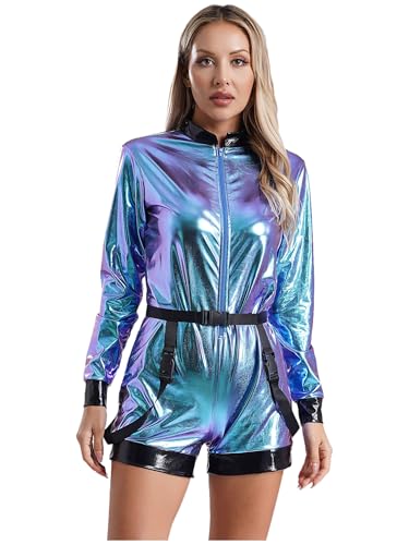 TiaoBug Damen Astronaut Kostüm Metallic Glänzend Jumpsuit Overalls Weltraum Raumfahrer Halloween Cosplay Mottoparty Outfits in Silber Blau L TiaoBug Damen Astronaut Kostüm Metallic Glänzend Jumpsuit Overalls Weltraum Raumfahrer Halloween Cosplay Mottoparty Outfits in Silber Blau L von TiaoBug