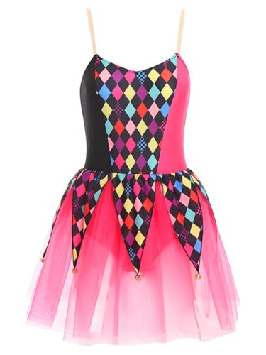 TiaoBug Damen Ballettkleid Spaghettiträger Tanzkleid Ärmellos Karo Muster Ballettanzug mit Tutu Rock Halloween Clown Cosplay Kostüm Hot Pink S TiaoBug Damen Ballettkleid Spaghettiträger Tanzkleid Ärmellos Karo Muster Ballettanzug mit Tutu Rock Halloween Clown Cosplay Kostüm Hot Pink S von TiaoBug