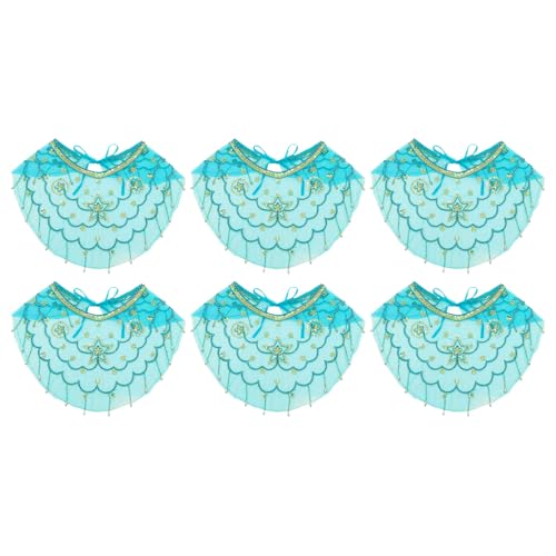 TiaoBug Damen Bauchtanz Gesichtsschleier Indianerin Kostüm Zubegör Orient Mesh Schleier Tanzkostüm Karneval Bühnen Performance Lake Blue 6Pcs One Size von TiaoBug