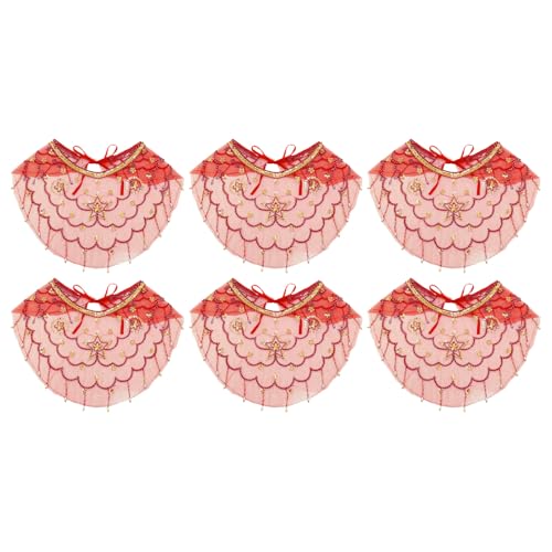 TiaoBug Damen Bauchtanz Gesichtsschleier Indianerin Kostüm Zubegör Orient Mesh Schleier Tanzkostüm Karneval Bühnen Performance Red 6Pcs One Size von TiaoBug