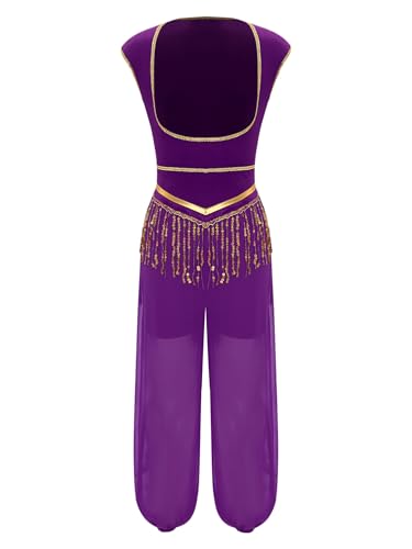 TiaoBug Damen Bauchtanz Kostüm Ärmellos Busenfrei Jumpsuit Overall mit Weite Hose Halloween Orientische Prinzessin Cosplay Outfits Violett XXL TiaoBug Damen Bauchtanz Kostüm Ärmellos Busenfrei Jumpsuit Overall mit Weite Hose Halloween Orientische Prinzessin Cosplay Outfits Violett XXL von TiaoBug