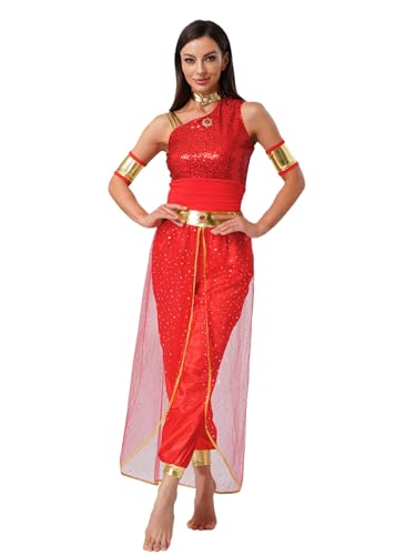 TiaoBug Damen Bauchtanz Kostüm Pailletten Top und Weites Bein Hose mit Metallic Armbändern Arabische Prinzessin Tanzkostüm Halloween Cosplay Outfits Rot 3XL TiaoBug Damen Bauchtanz Kostüm Pailletten Top und Weites Bein Hose mit Metallic Armbändern Arabische Prinzessin Tanzkostüm Halloween Cosplay Outfits Rot 3XL von TiaoBug
