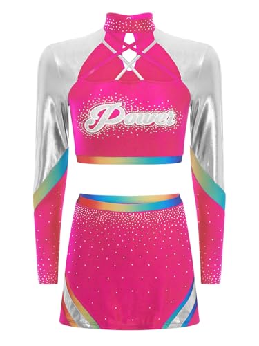 TiaoBug Damen Cheer Leaders Kostüm Langarm Crop Top Metallic Farbblock Tanzshirts und Bodycon Rock Schulmädchen Uniform Halloween Outfits Hot Pink XXL TiaoBug Damen Cheer Leaders Kostüm Langarm Crop Top Metallic Farbblock Tanzshirts und Bodycon Rock Schulmädchen Uniform Halloween Outfits Hot Pink XXL von TiaoBug