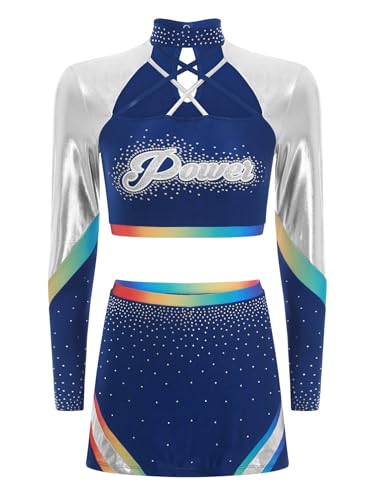 TiaoBug Damen Cheer Leaders Kostüm Langarm Crop Top Metallic Farbblock Tanzshirts und Bodycon Rock Schulmädchen Uniform Halloween Outfits Navy blau XXL TiaoBug Damen Cheer Leaders Kostüm Langarm Crop Top Metallic Farbblock Tanzshirts und Bodycon Rock Schulmädchen Uniform Halloween Outfits Navy blau XXL von TiaoBug