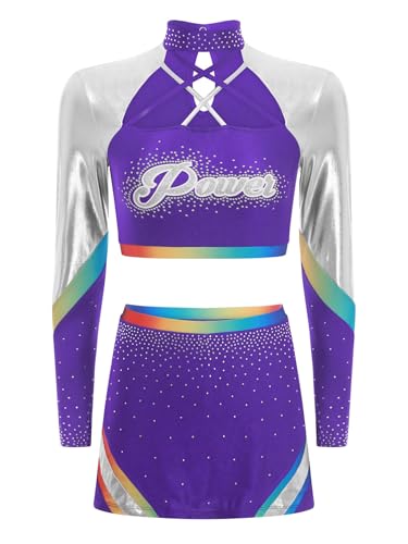 TiaoBug Damen Cheer Leaders Kostüm Langarm Crop Top Metallic Farbblock Tanzshirts und Bodycon Rock Schulmädchen Uniform Halloween Outfits Violett XXL TiaoBug Damen Cheer Leaders Kostüm Langarm Crop Top Metallic Farbblock Tanzshirts und Bodycon Rock Schulmädchen Uniform Halloween Outfits Violett XXL von TiaoBug
