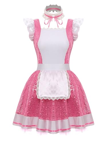 TiaoBug Damen Dienstmädchen Kostüm Gothic Uniformen Pailetten Kleid mit Halsband Schürze Anime Manga Figur Halloween Fasching Cosplay Outfits Rosa S TiaoBug Damen Dienstmädchen Kostüm Gothic Uniformen Pailetten Kleid mit Halsband Schürze Anime Manga Figur Halloween Fasching Cosplay Outfits Rosa S von TiaoBug
