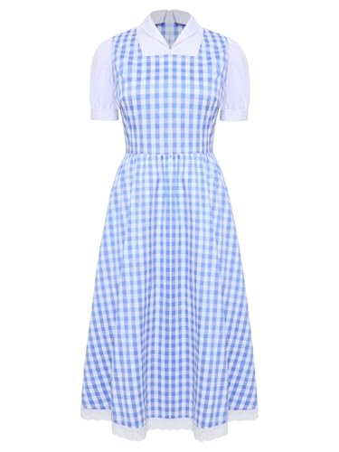 TiaoBug Damen Dienstmädchen Kostüm Uniformen Set Mini Kleider Kurzarm Partykleid mit Rüschen Schürze und Stirnband Kopfbedeckung Party Outfits Karnevalskostüm Blau F XL TiaoBug Damen Dienstmädchen Kostüm Uniformen Set Mini Kleider Kurzarm Partykleid mit Rüschen Schürze und Stirnband Kopfbedeckung Party Outfits Karnevalskostüm Blau F XL von TiaoBug