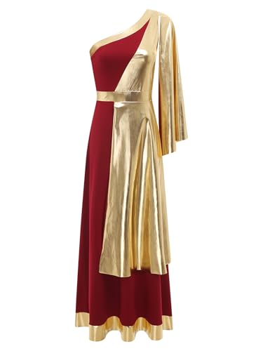 TiaoBug Damen Festliches Kleid Metallic Weihnachtsengel Kostüm Griechische Göttin Göttinnen Midikleider Karneval Halloween Fasching Verkleidung gr. S-XXL Burgundy M von TiaoBug