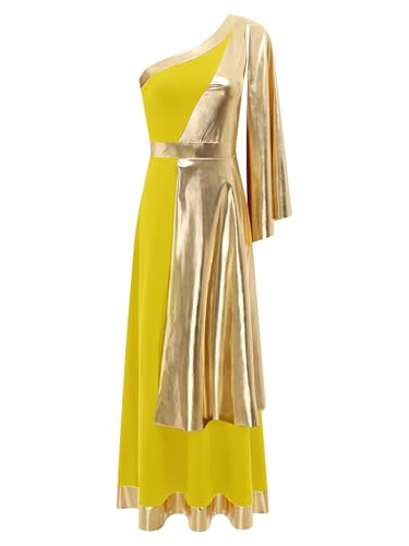TiaoBug Damen Festliches Kleid Metallic Weihnachtsengel Kostüm Griechische Göttin Göttinnen Midikleider Karneval Halloween Fasching Verkleidung gr. S-XXL Gelb L von TiaoBug