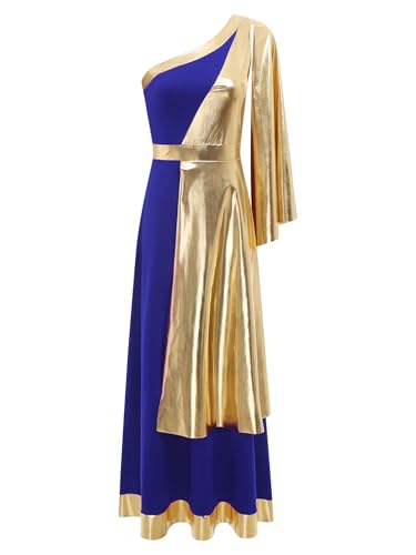 TiaoBug Damen Festliches Kleid Metallic Weihnachtsengel Kostüm Griechische Göttin Göttinnen Midikleider Karneval Halloween Fasching Verkleidung gr. S-XXL Königsblau M von TiaoBug