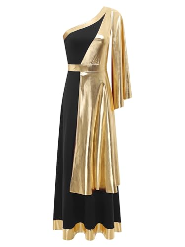 TiaoBug Damen Festliches Kleid Metallic Weihnachtsengel Kostüm Griechische Göttin Göttinnen Midikleider Karneval Halloween Fasching Verkleidung gr. S-XXL Schwarz XXL von TiaoBug