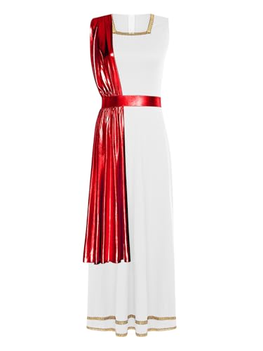 TiaoBug Damen Festliches Kleid Weihnachtsengel Kostüm Metallic Partykleider Griechische Göttin Karneval Halloween Fasching Verkleidung gr. S-XXL Weiß Rot XXL von TiaoBug